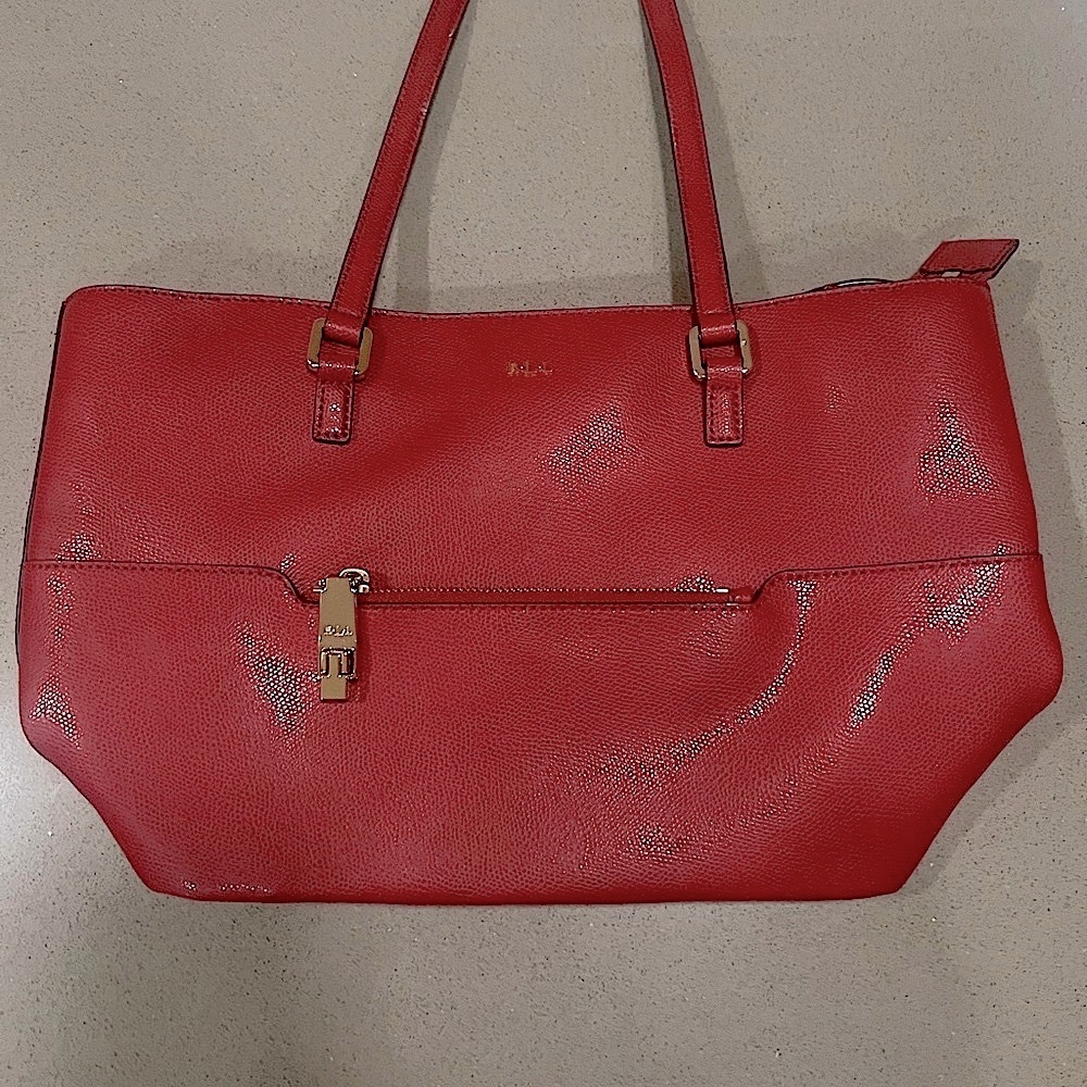 Ralph Lauren Red Leather Tote Bag